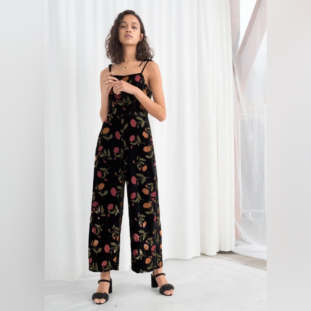 & Other Stories Floral Black Velvet Jumpsuit